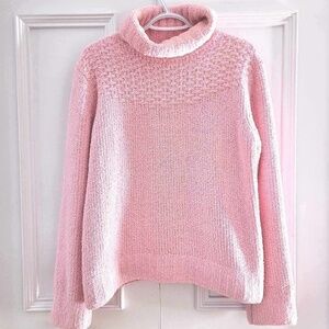 COLUMBIA Classic Light Pink Chunky Knit Turtleneck Sweater size Large